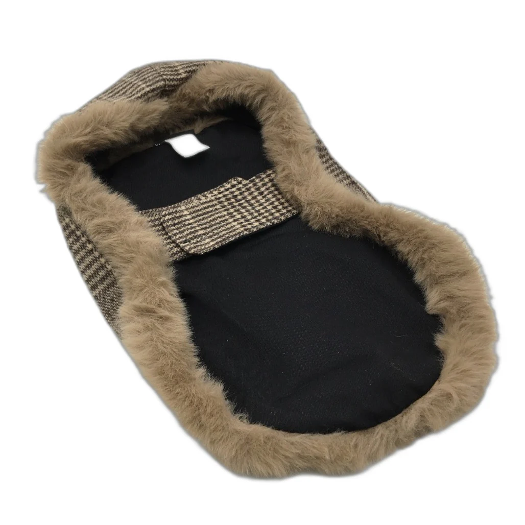 Milo & Mink Brown Plaid Faux Fur Trim Dog Coat Harness With Hat & Leash Size XS - Image 3