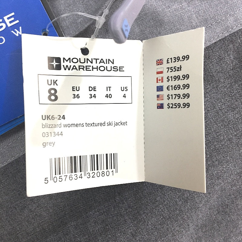 Mountain Warehouse Blizzard Grey Textured Hooded Ski Jacket Ladies Size 8 NEW - Image 7