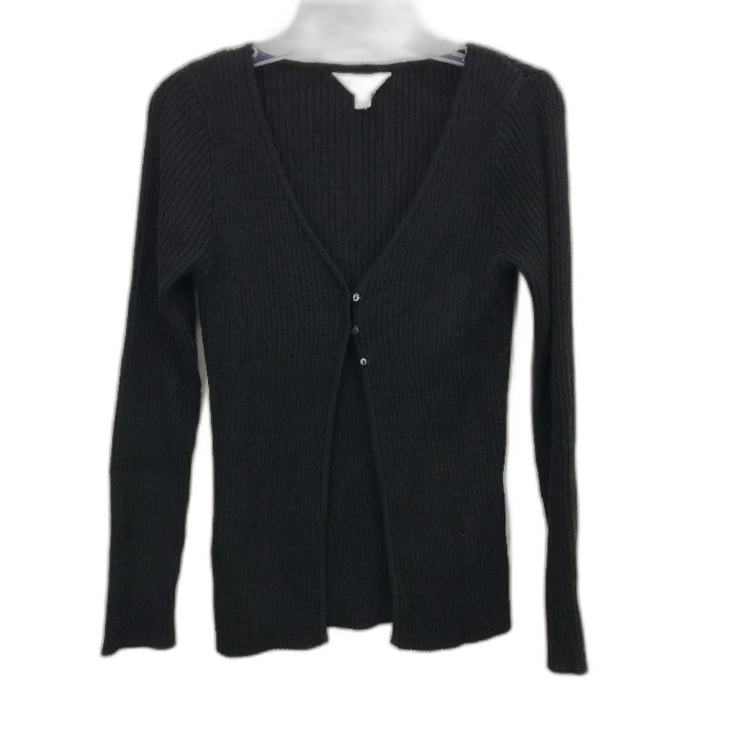 Subtitled Black Mid Button Long Sleeve Knit Top Ladies Size XS NEW