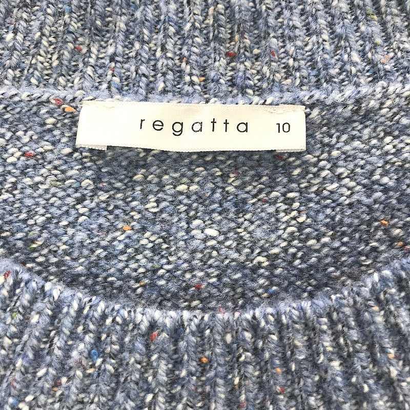 Regatta Blue Scallop Round Neck Ribbed Sleeve Knit Top Ladies Size 10 NEW - Image 3