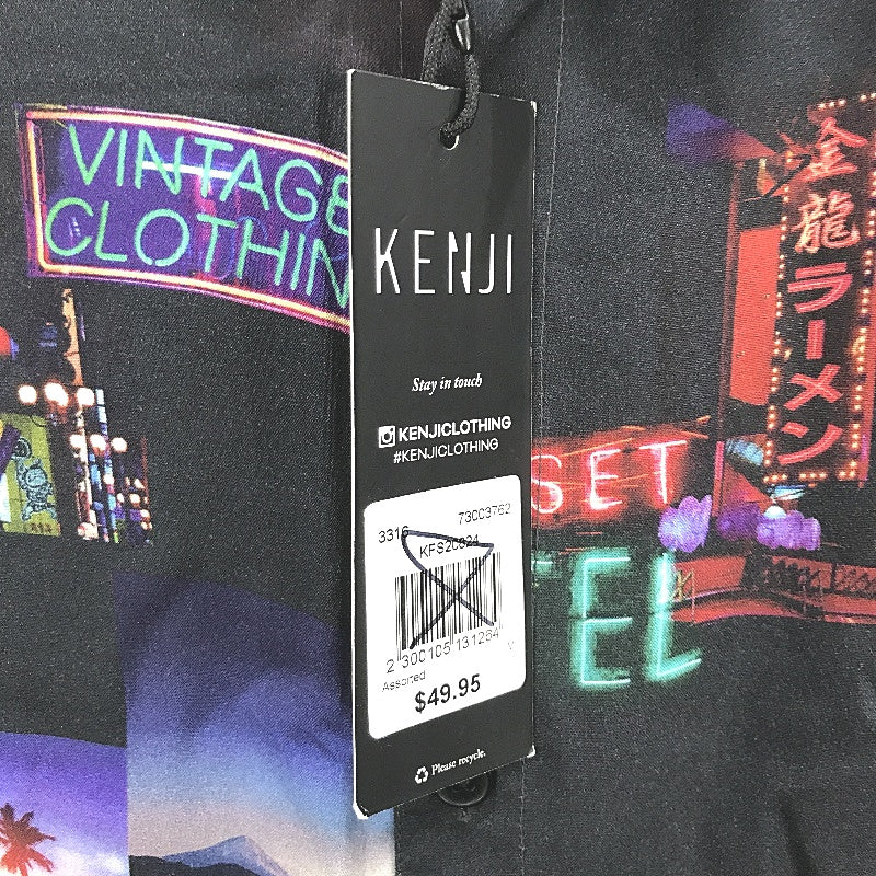 Kenji Black City Neon Life Design Button Regular Fit Summer Shirt Mens Sz M NEW - Image 4