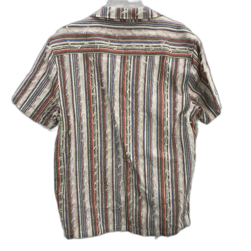 Kenji Natural Multicoloured Stripe Textured Short Sleeve Shirt Mens Sz M NEW - Image 2