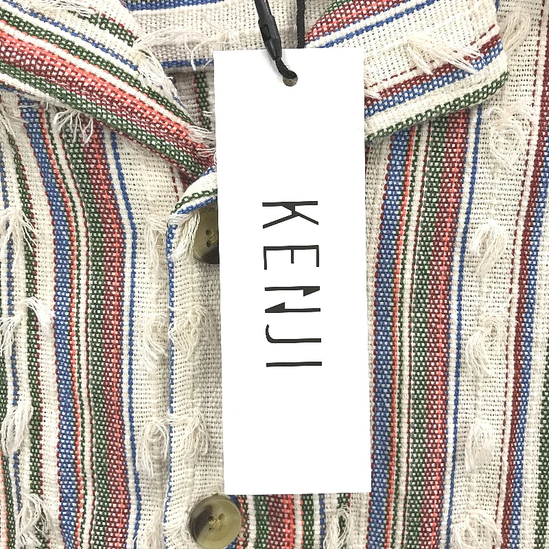 Kenji Natural Multicoloured Stripe Textured Short Sleeve Shirt Mens Sz M NEW - Image 4