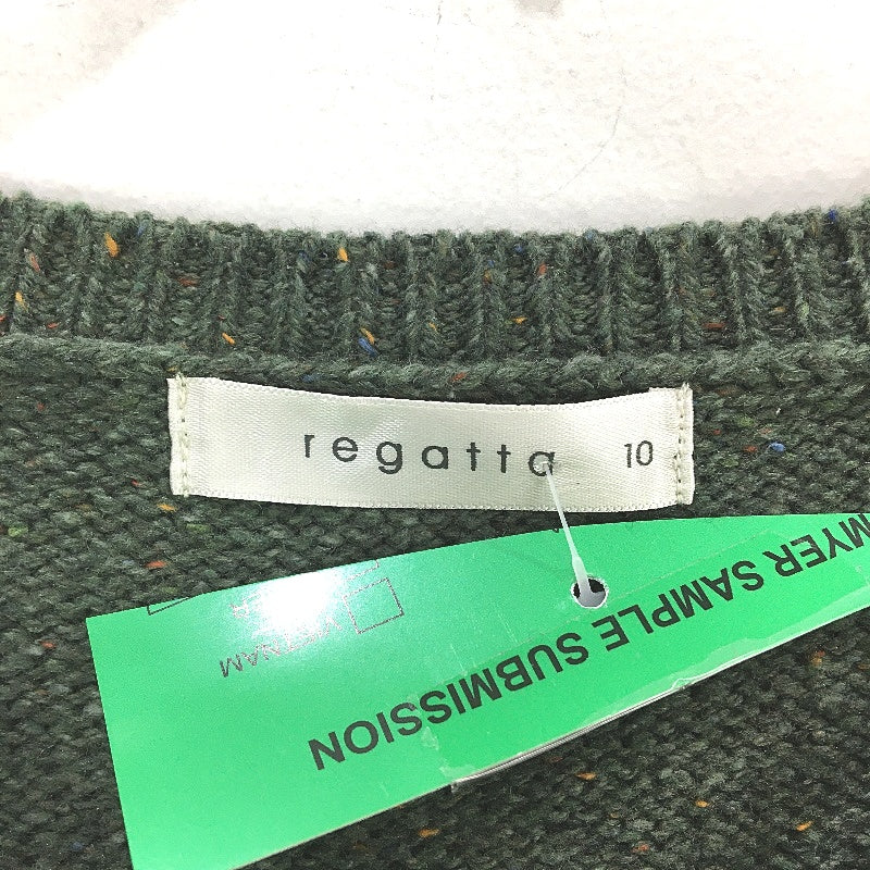 Regatta Khaki Green Fleck V Neck Knit Cotton Blend Jumper Ladies Sz 10 NEW - Image 3
