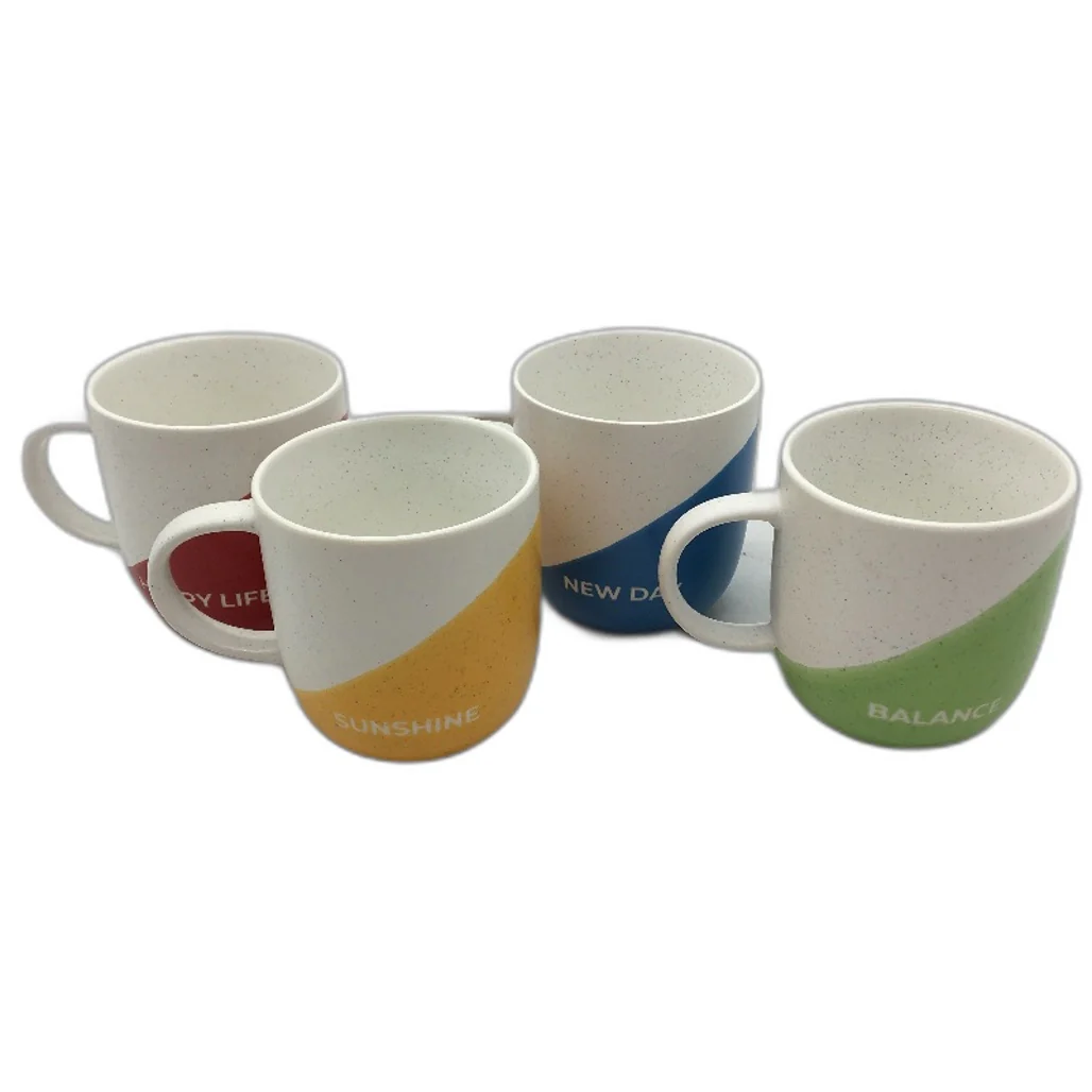 Miamio 4 Piece 300mL Happy Life Affirmation Ceramic Two Tone Coffee Mugs NEW - Image 3