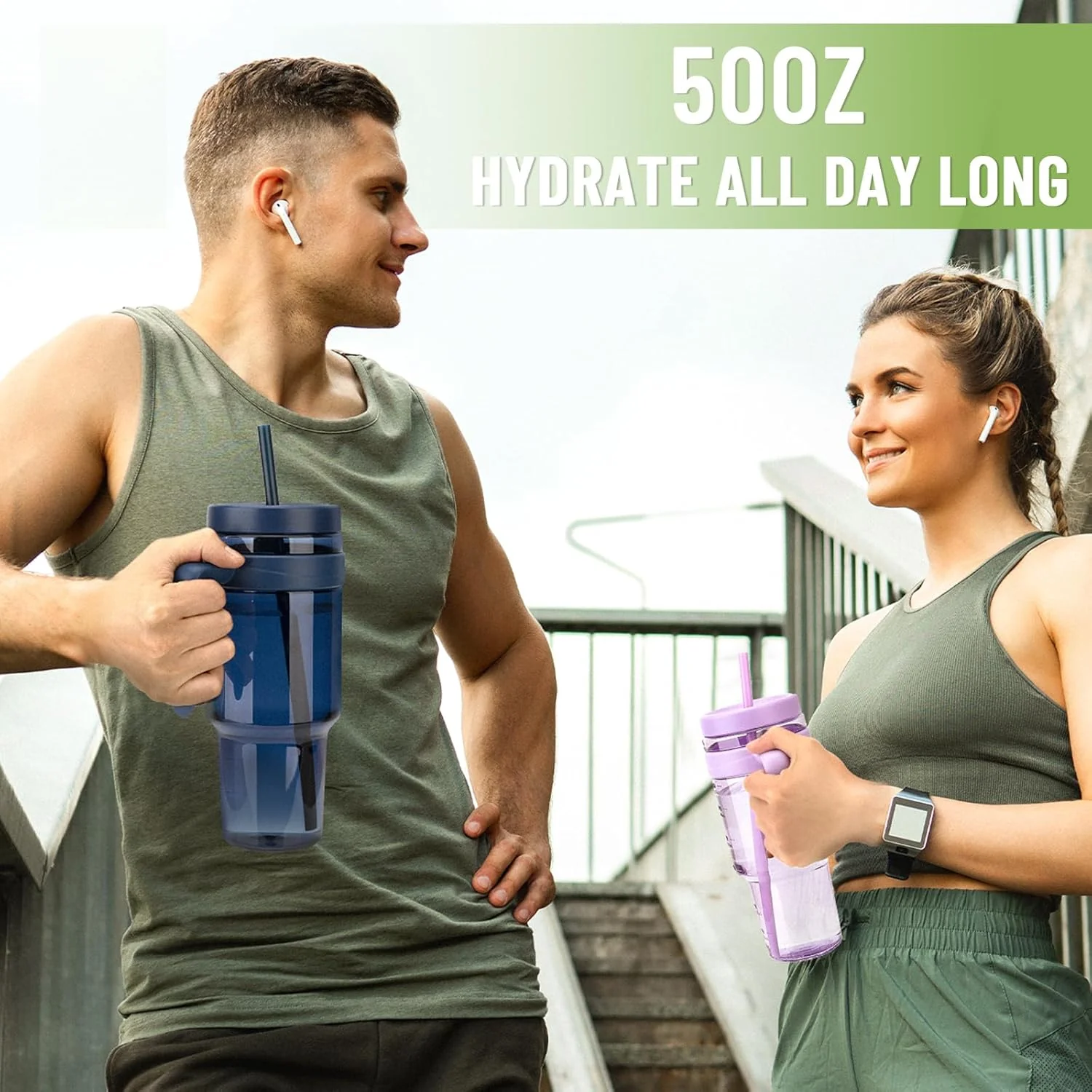 Tronco Sports Water Bottles Reusable Tumbler with Straw Lid BPA-Free 50oz NEW - Image 5