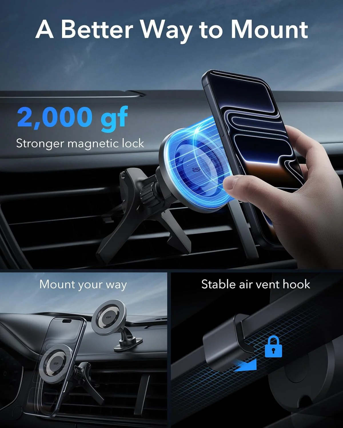 ESR Magnetic Automobile Accessories Phone Holder for Car Air Vent Dashboard NEW - Image 2