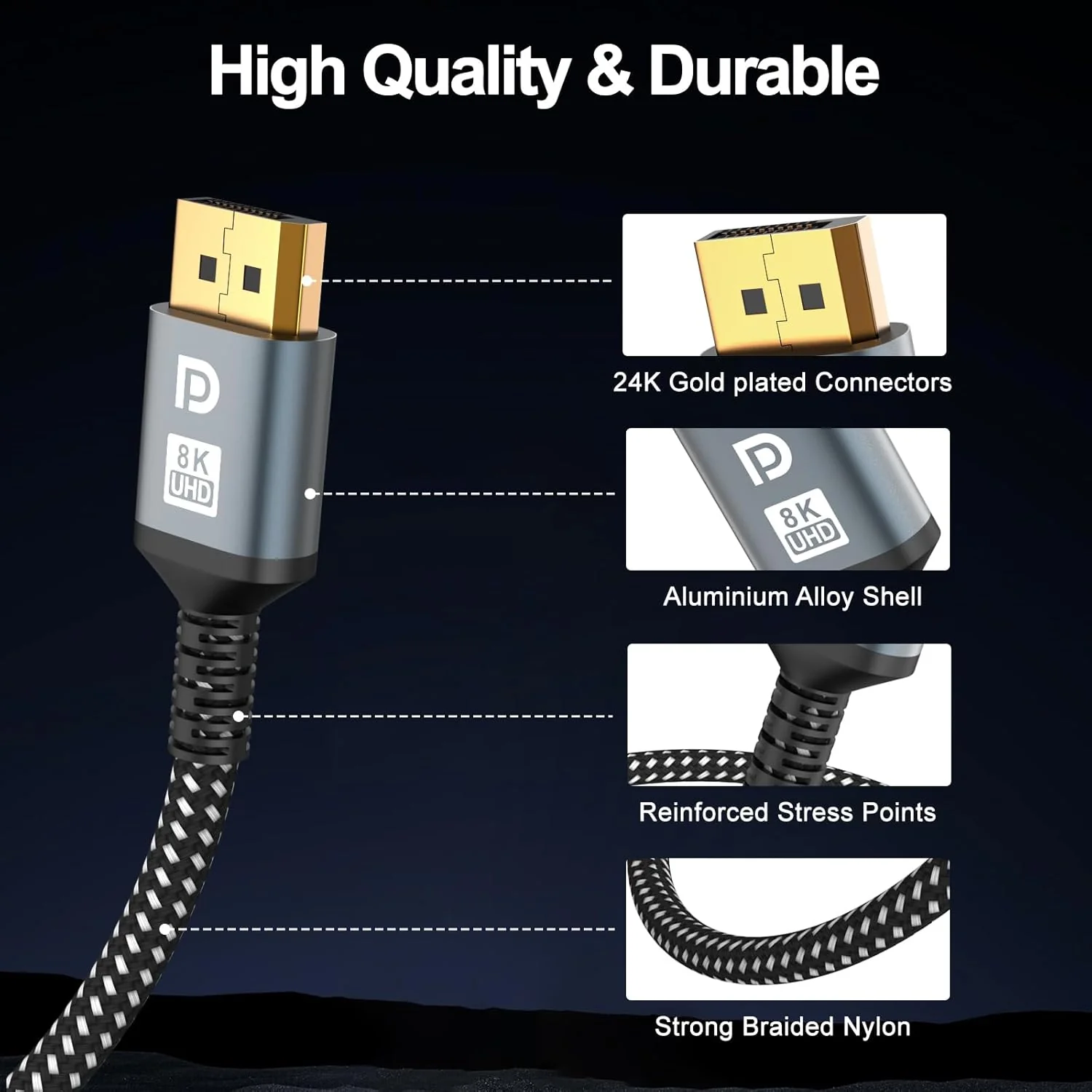 jojobnj 16K Cables DisplayPort Cable 2.1 High Speed 40Gbps 8K@120Hz NEW - Image 6