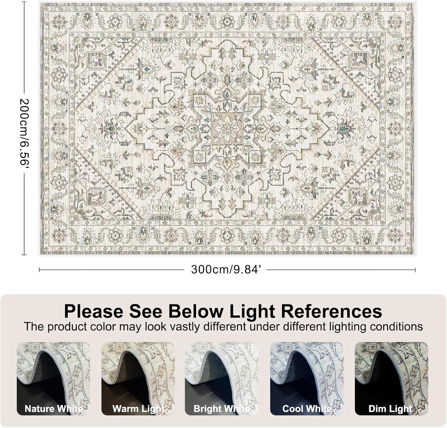 TFMODBFA Area Rugs Vintage Carpet Washable Non-Slip Ivory Size 200 x 300 cm NEW - Image 2