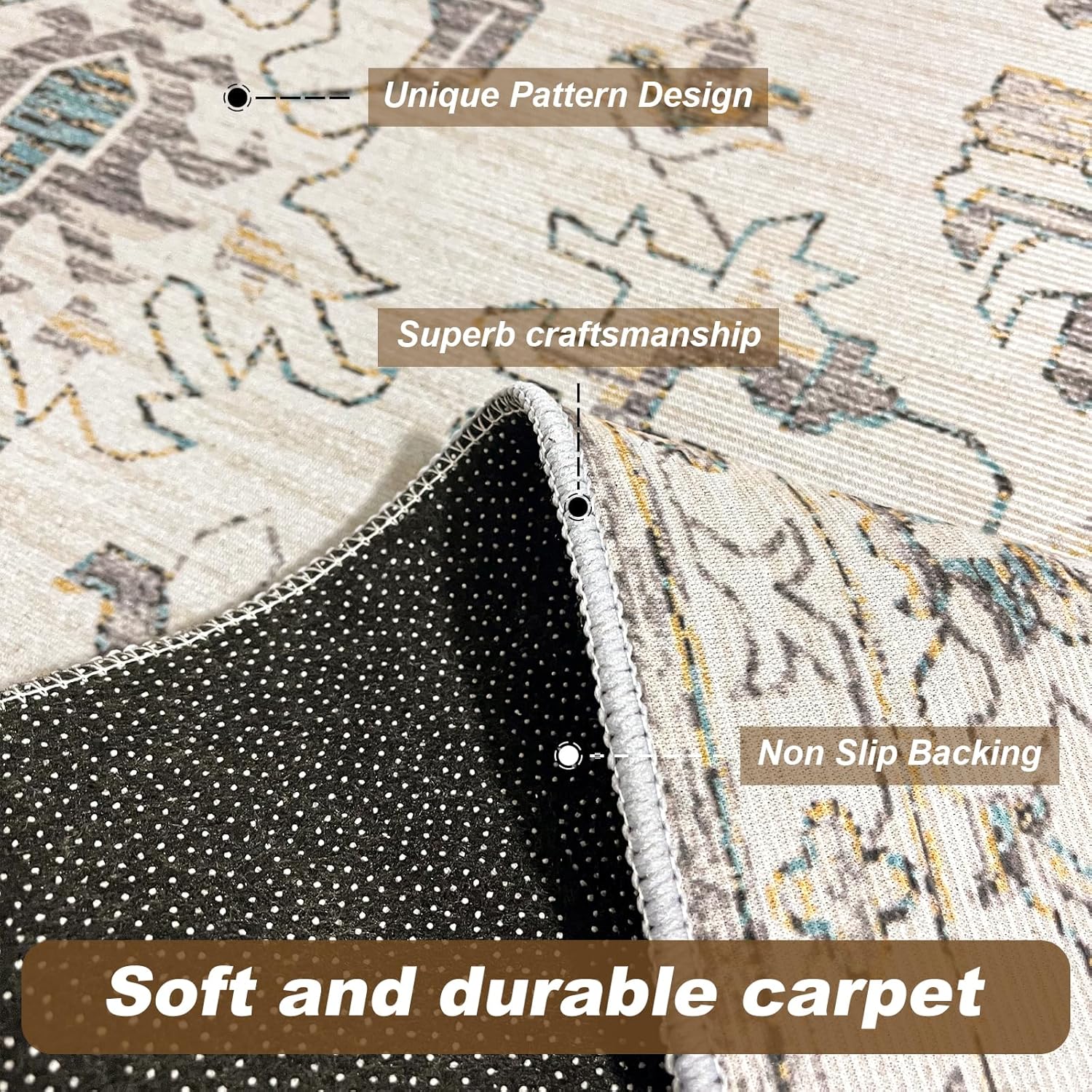 TFMODBFA Area Rugs Vintage Carpet Washable Non-Slip Ivory Size 200 x 300 cm NEW - Image 4