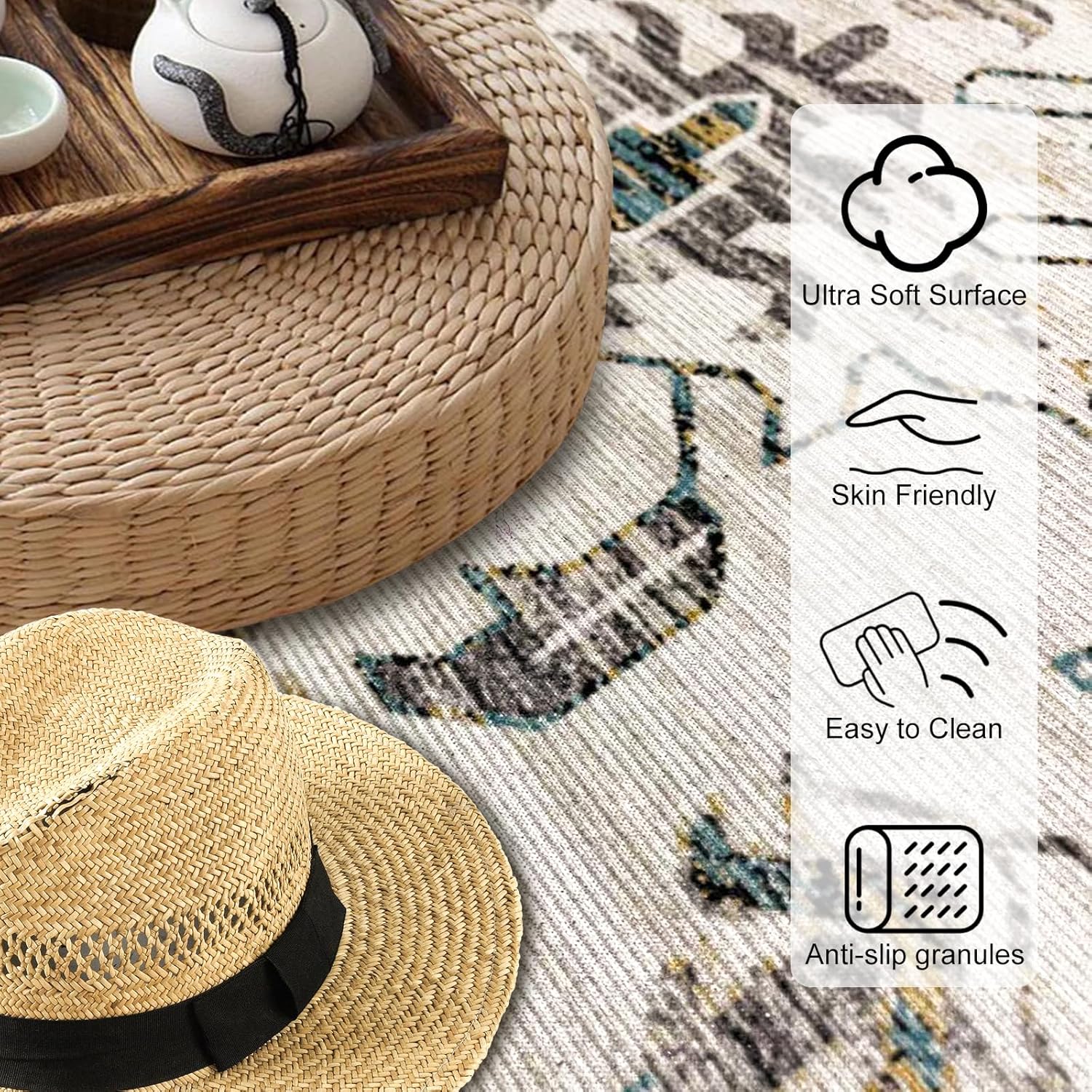 TFMODBFA Area Rugs Vintage Carpet Washable Non-Slip Ivory Size 200 x 300 cm NEW - Image 7