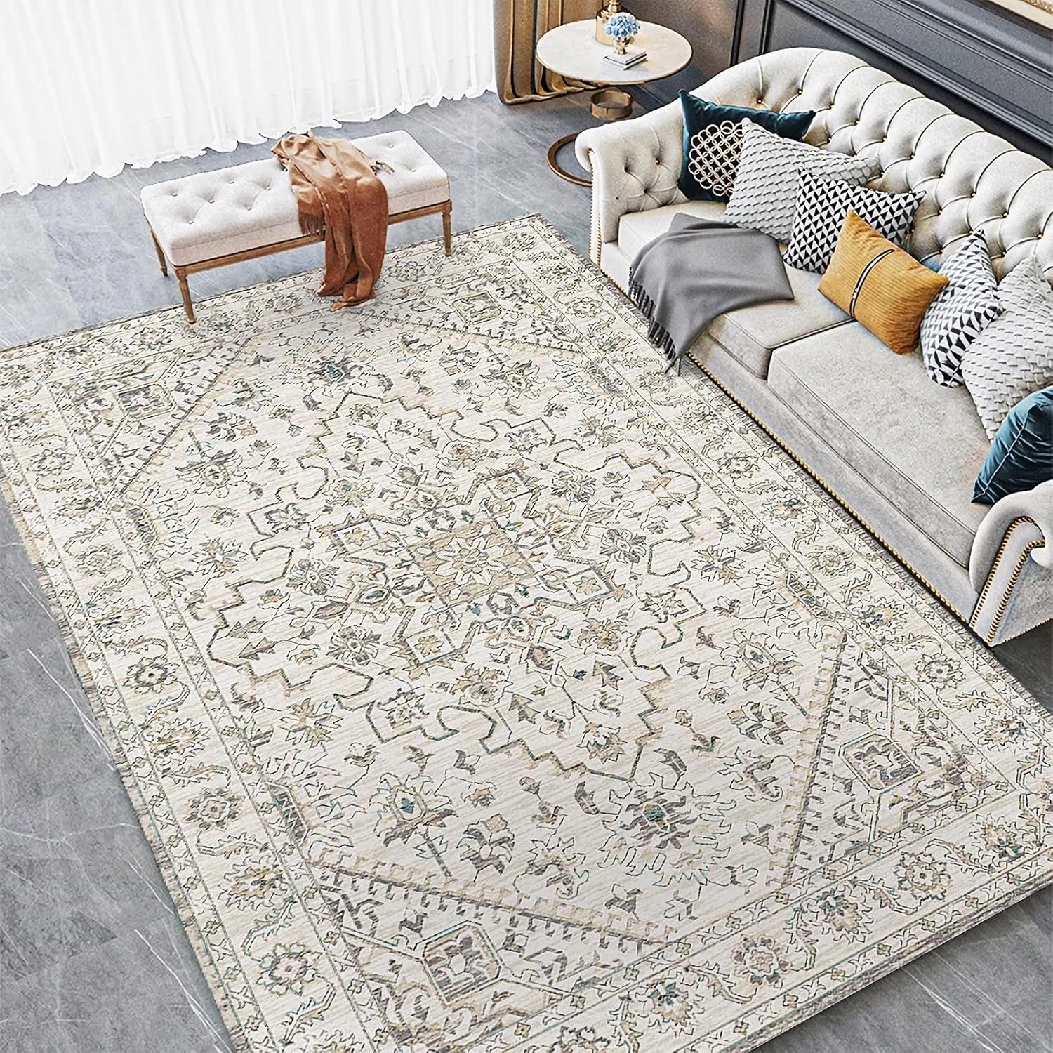 TFMODBFA Area Rugs Vintage Carpet Washable Non-Slip Ivory Size 200 x 300 cm NEW - Image 8