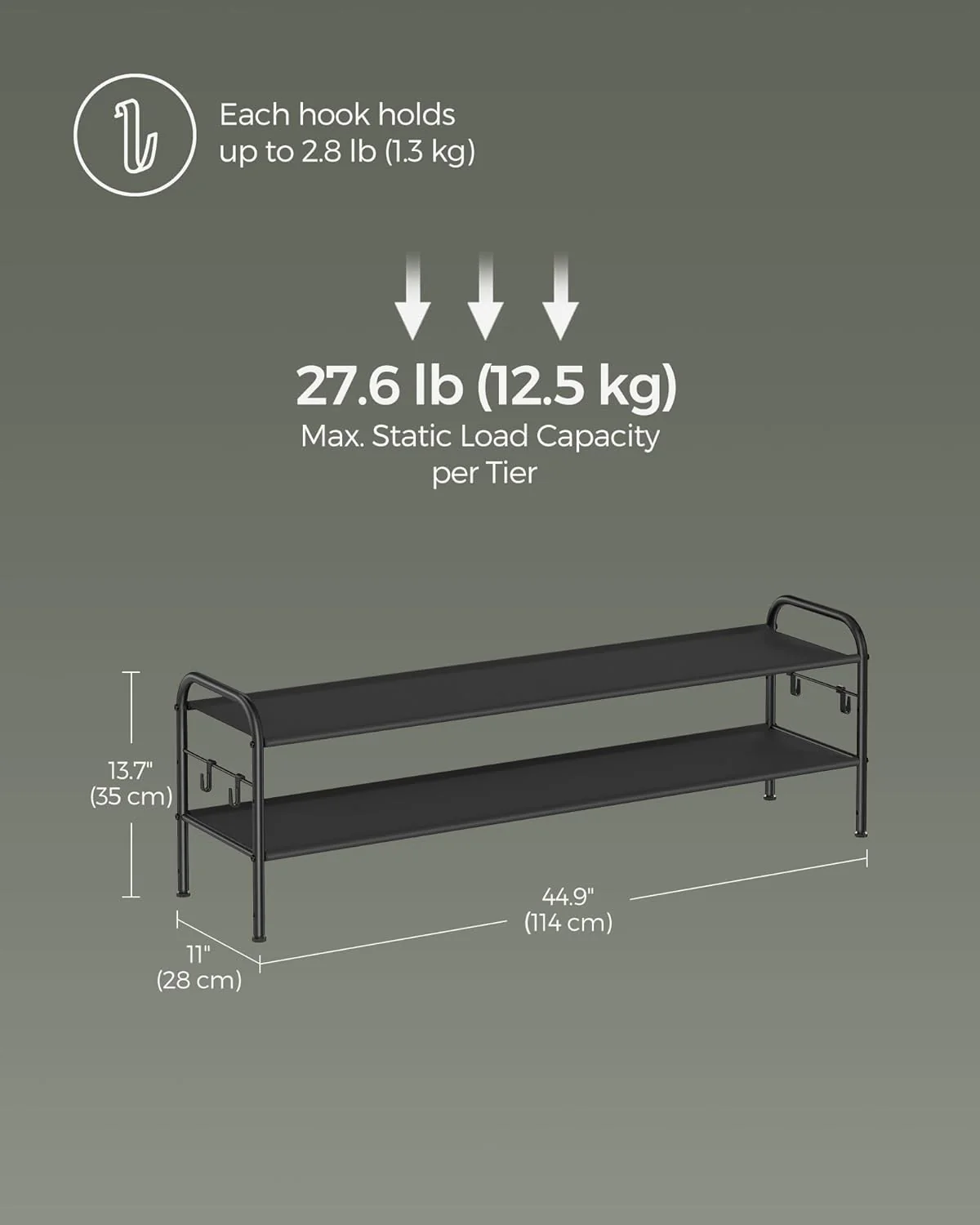 SONGMICS 2 Free Standing Shoe Racks Tier Fabric Shoe Organizer Dove Grey NEW - Image 3