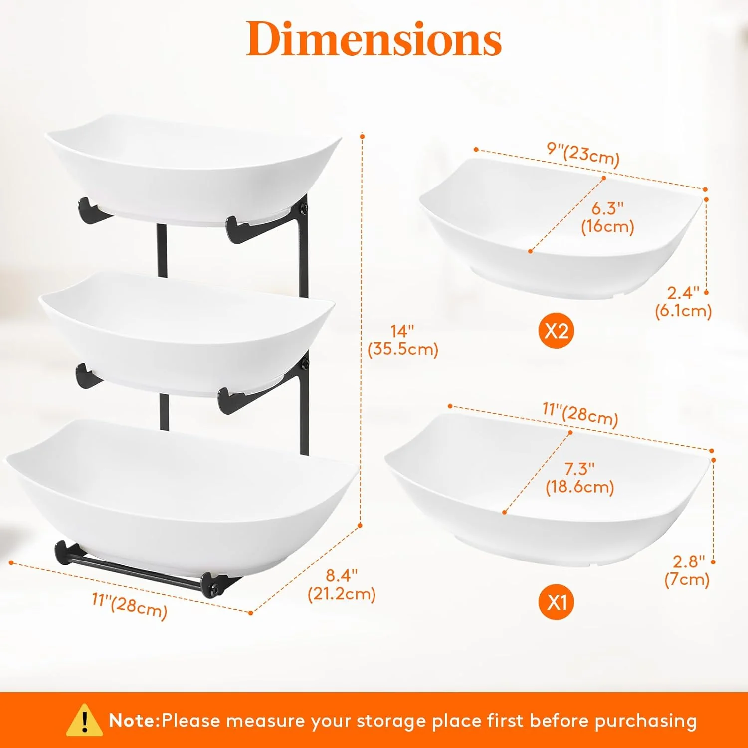 Lifewit 3 Tier Plastic Fruit Holder Basket for Kitchen Countertop Serving DEMO - Image 2