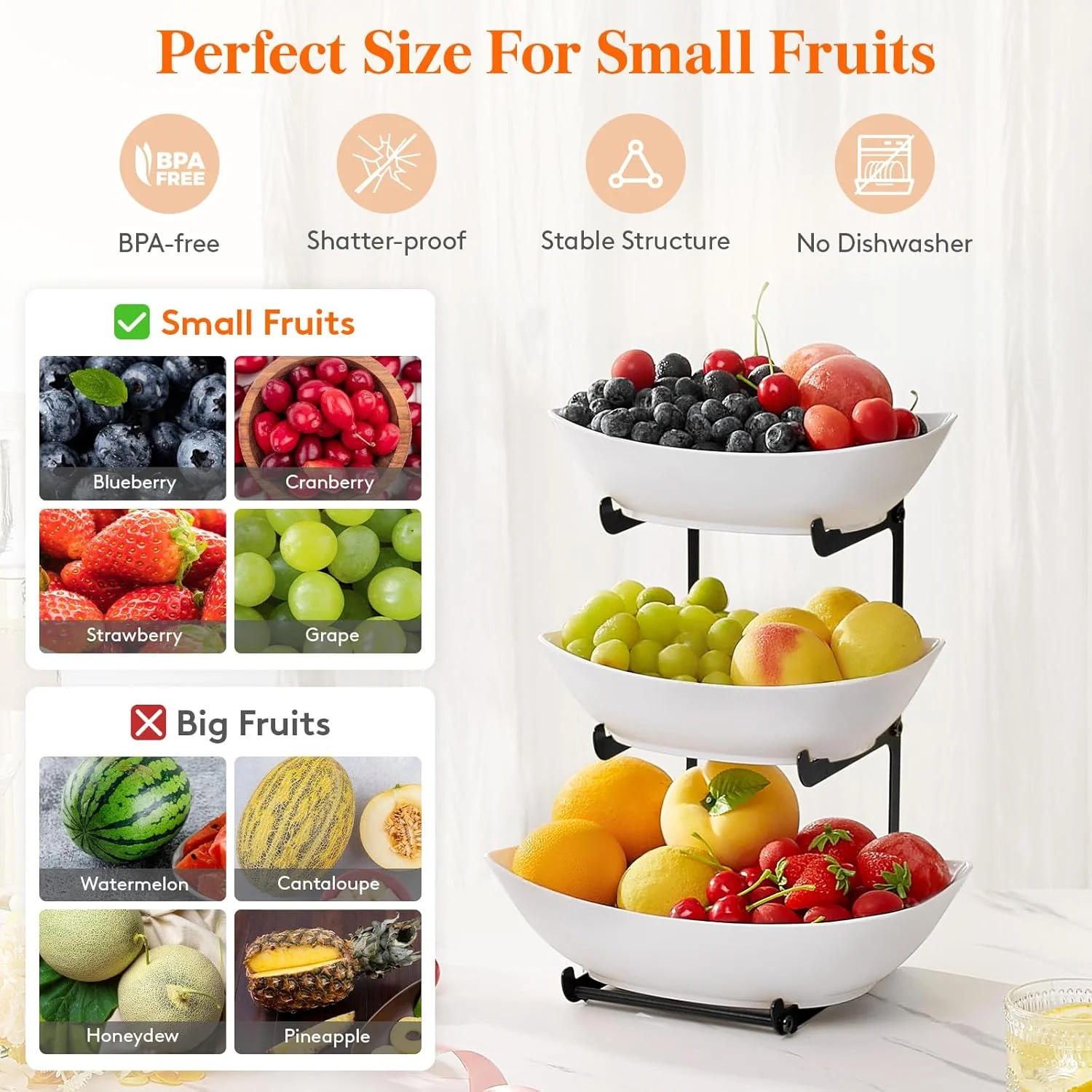 Lifewit 3 Tier Plastic Fruit Holder Basket for Kitchen Countertop Serving DEMO - Image 3