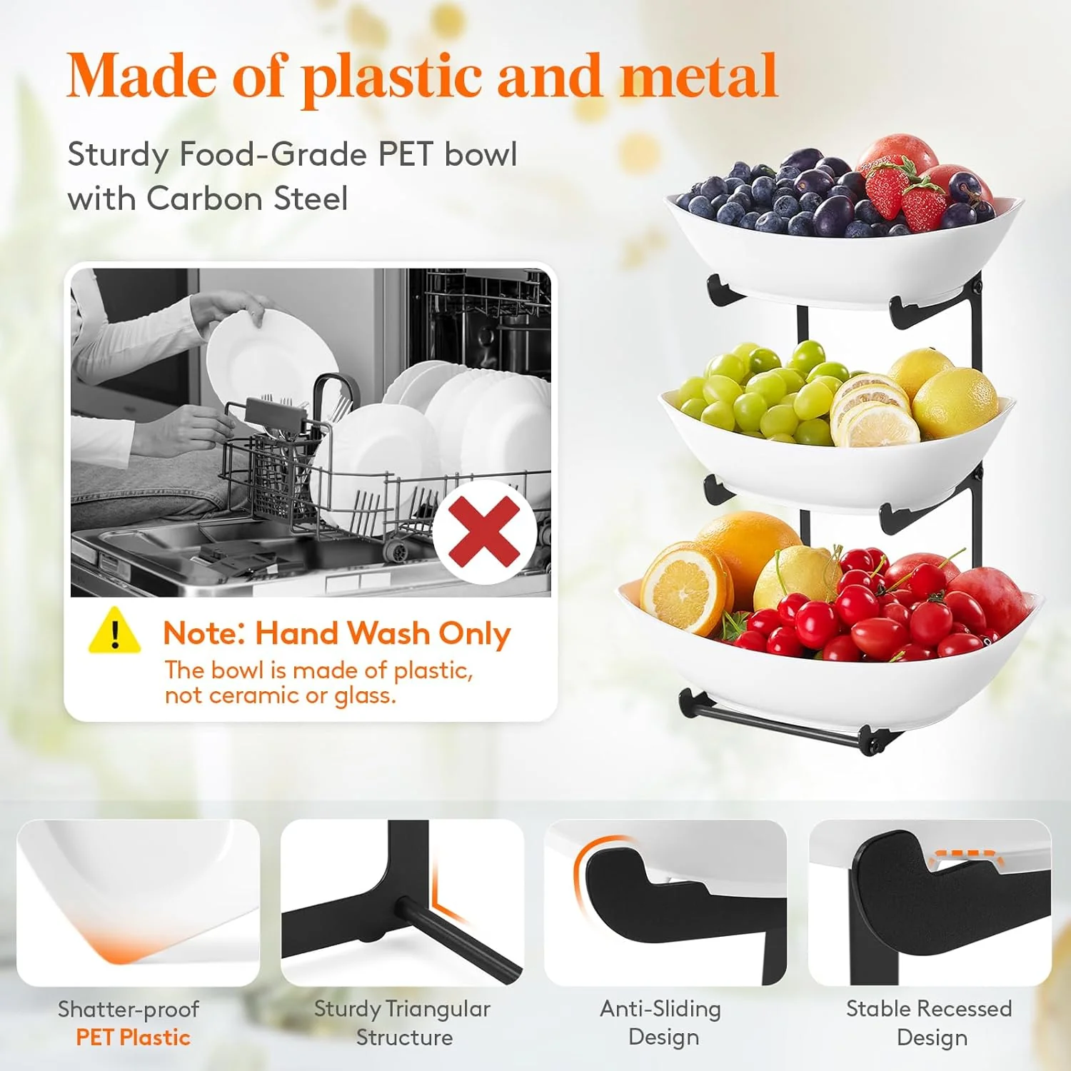 Lifewit 3 Tier Plastic Fruit Holder Basket for Kitchen Countertop Serving DEMO - Image 4
