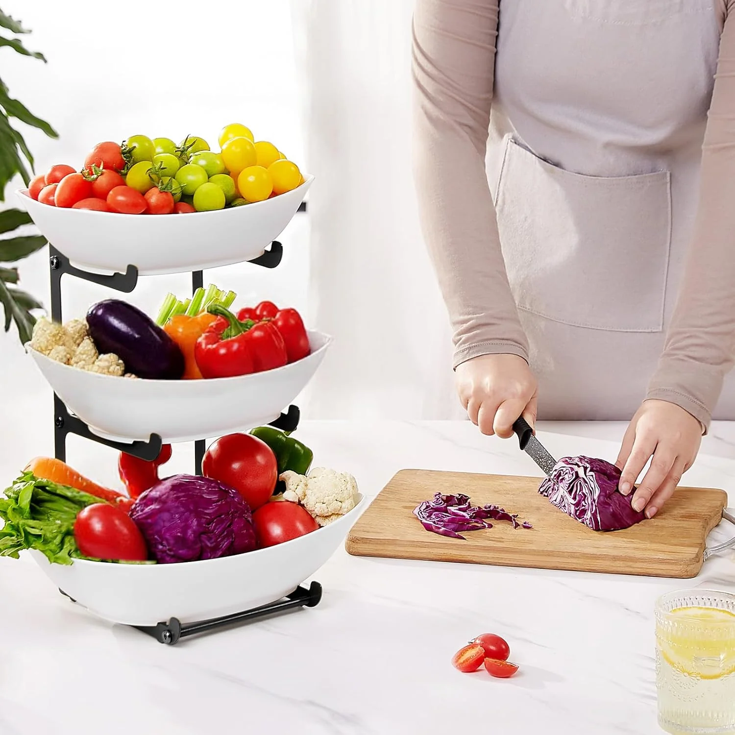 Lifewit 3 Tier Plastic Fruit Holder Basket for Kitchen Countertop Serving DEMO - Image 8
