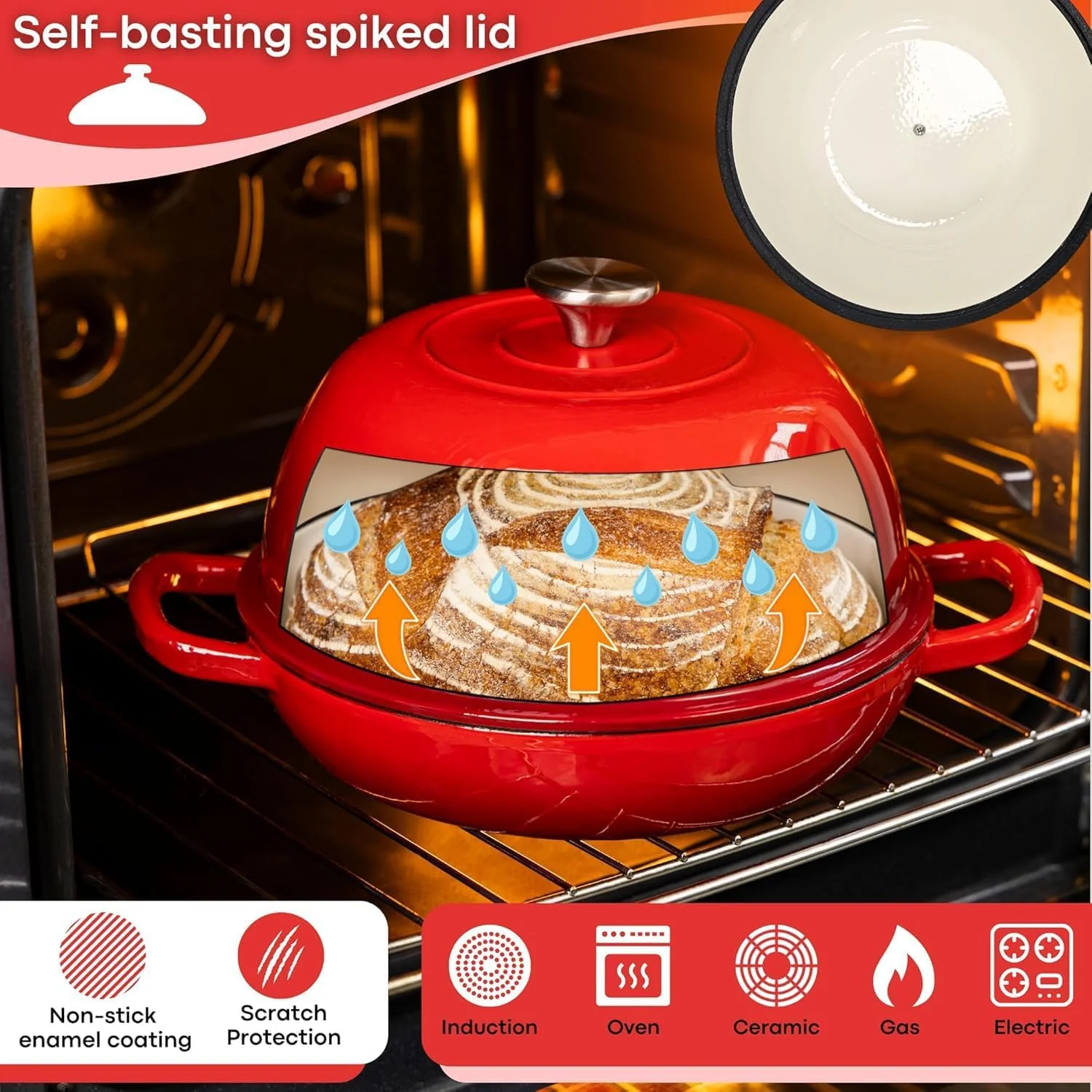Quintin 6 Dutch Ovens Quart Enameled Cast Iron Dutch Oven Pot with Lid, NEW - Image 5