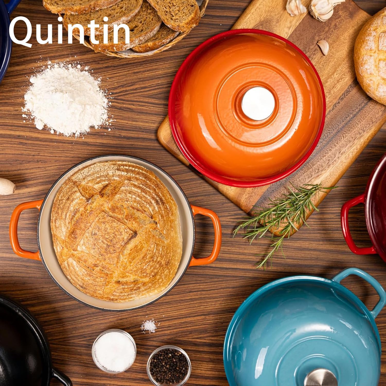 Quintin 6 Dutch Ovens Quart Enameled Cast Iron Dutch Oven Pot with Lid, NEW - Image 8