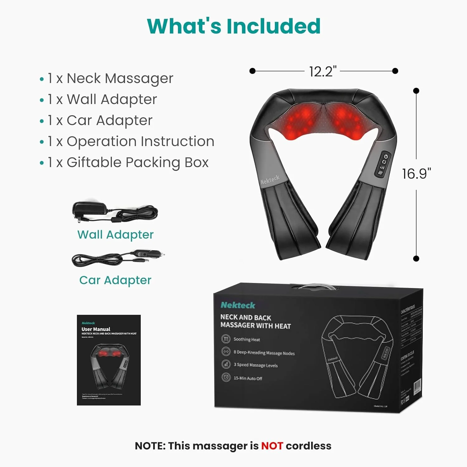 Nekteck Electric Electric Massagers & Accessories Deep Tissue Shiatsu Neck NEW - Image 9
