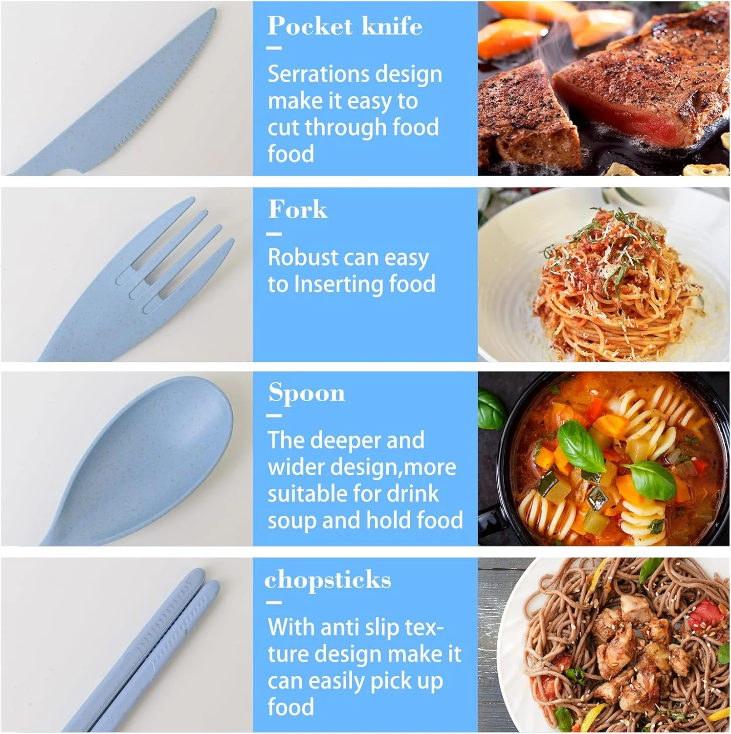 Loyzcy Reusable Mixed Cutlery Sets Travel Cutlery Set 2 Piece Mixed Sets NEW - Image 5