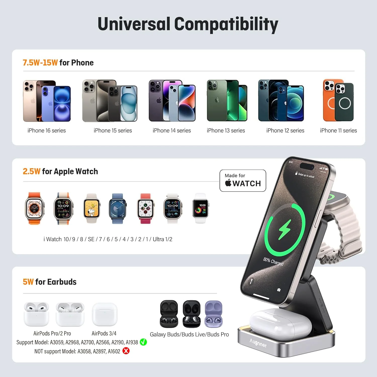 Augnner Foldable Wireless Charging Station with Night Light NEW - Image 4