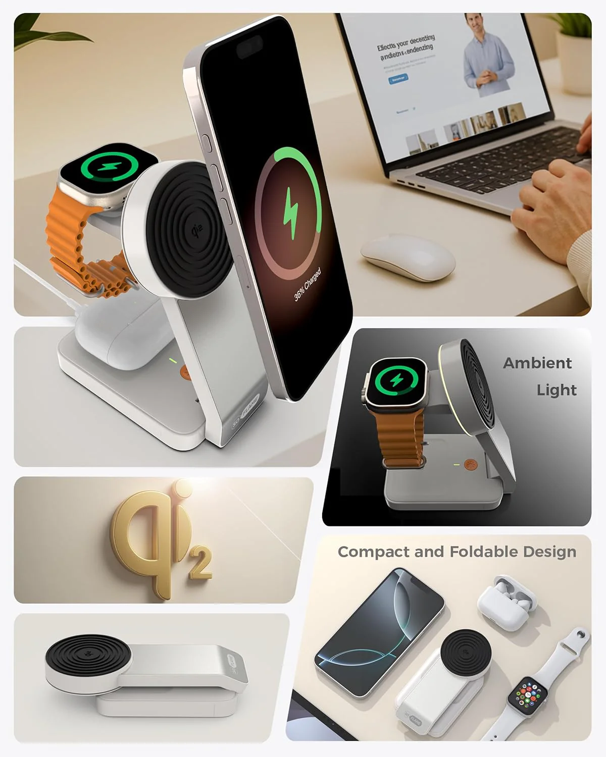 SOFLAME 3-in-1 Induction Chargers Foldable Magnetic Wireless Charger NEW - Image 2