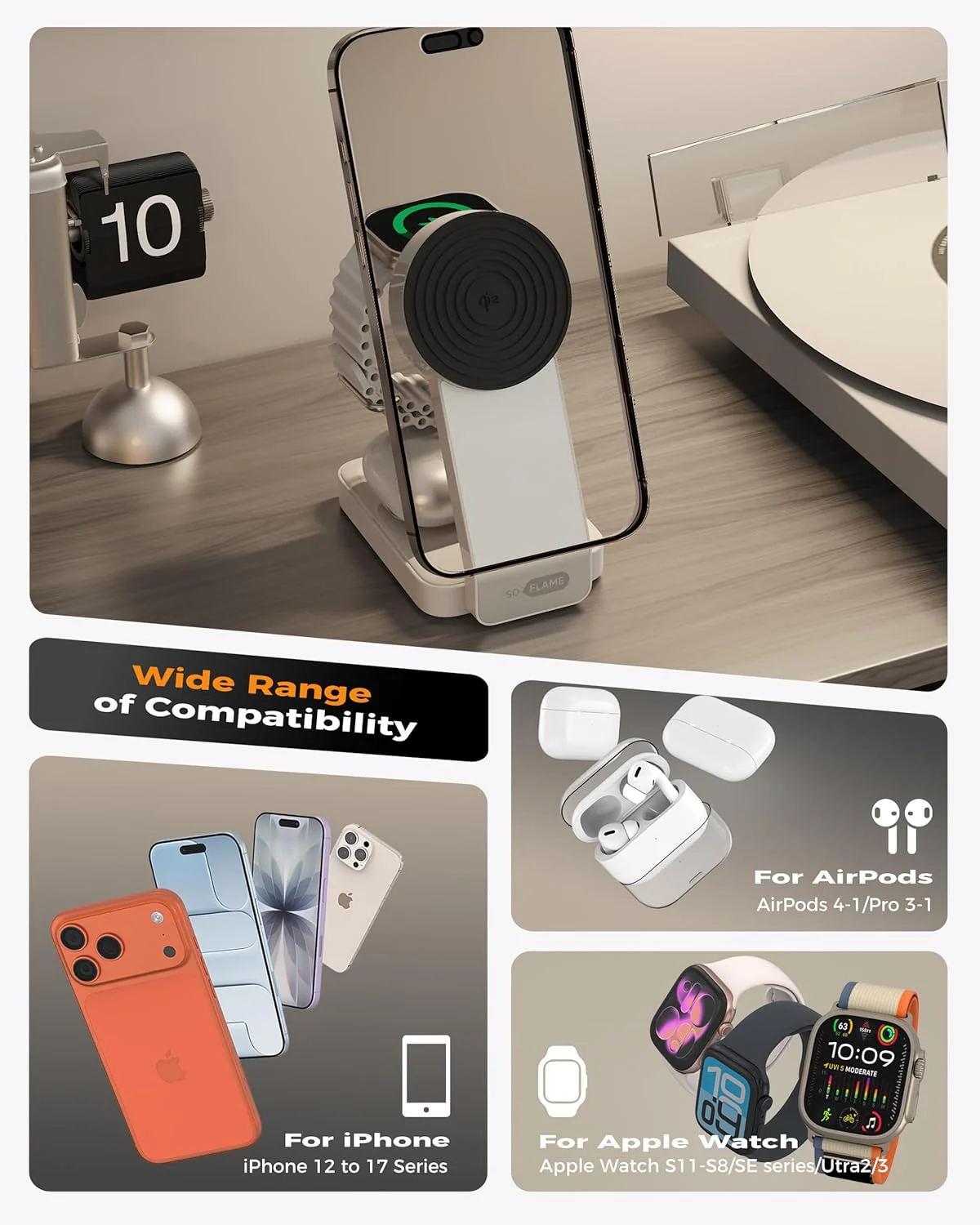 SOFLAME 3-in-1 Induction Chargers Foldable Magnetic Wireless Charger NEW - Image 7