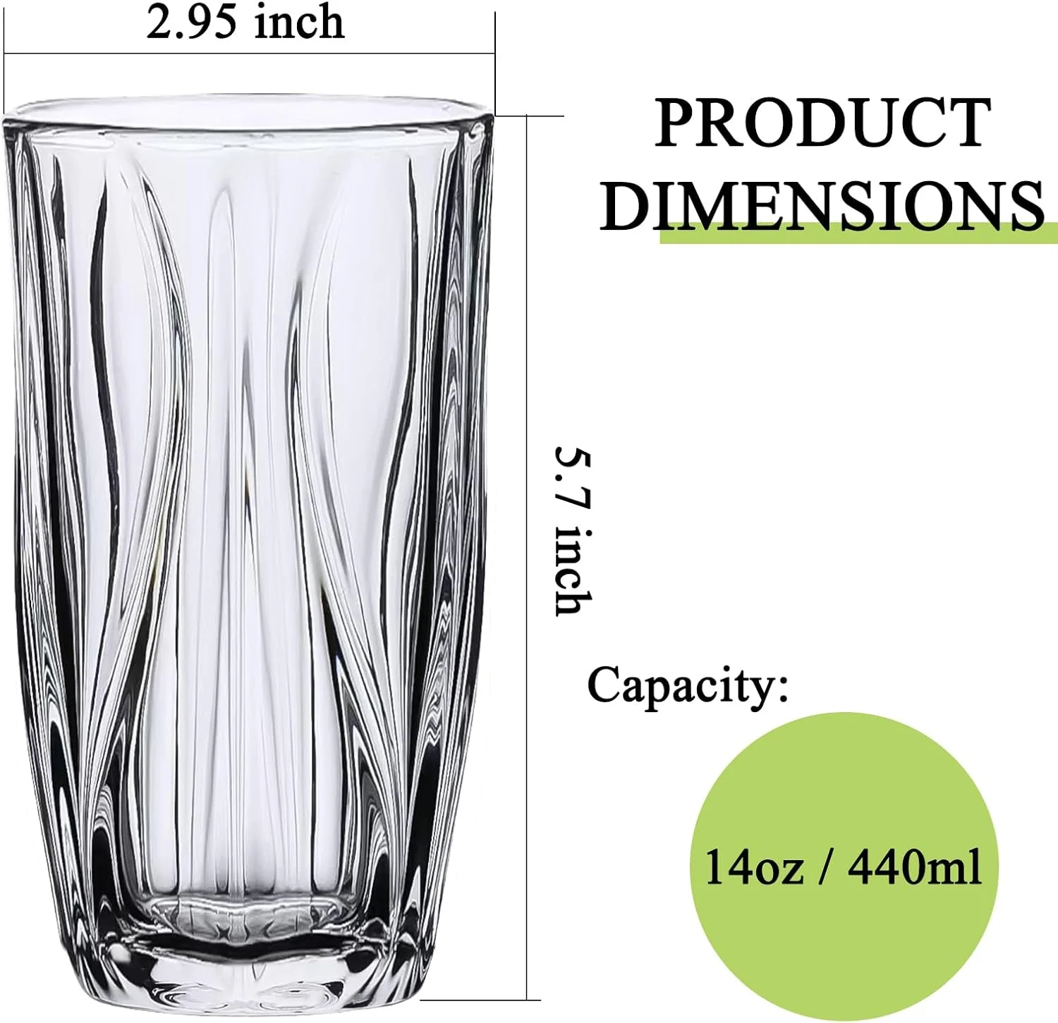 GYRUT 440ML Highball Glasses Set of 4 Drinking Cups for Milk Ice Latte Clear NEW - Image 2