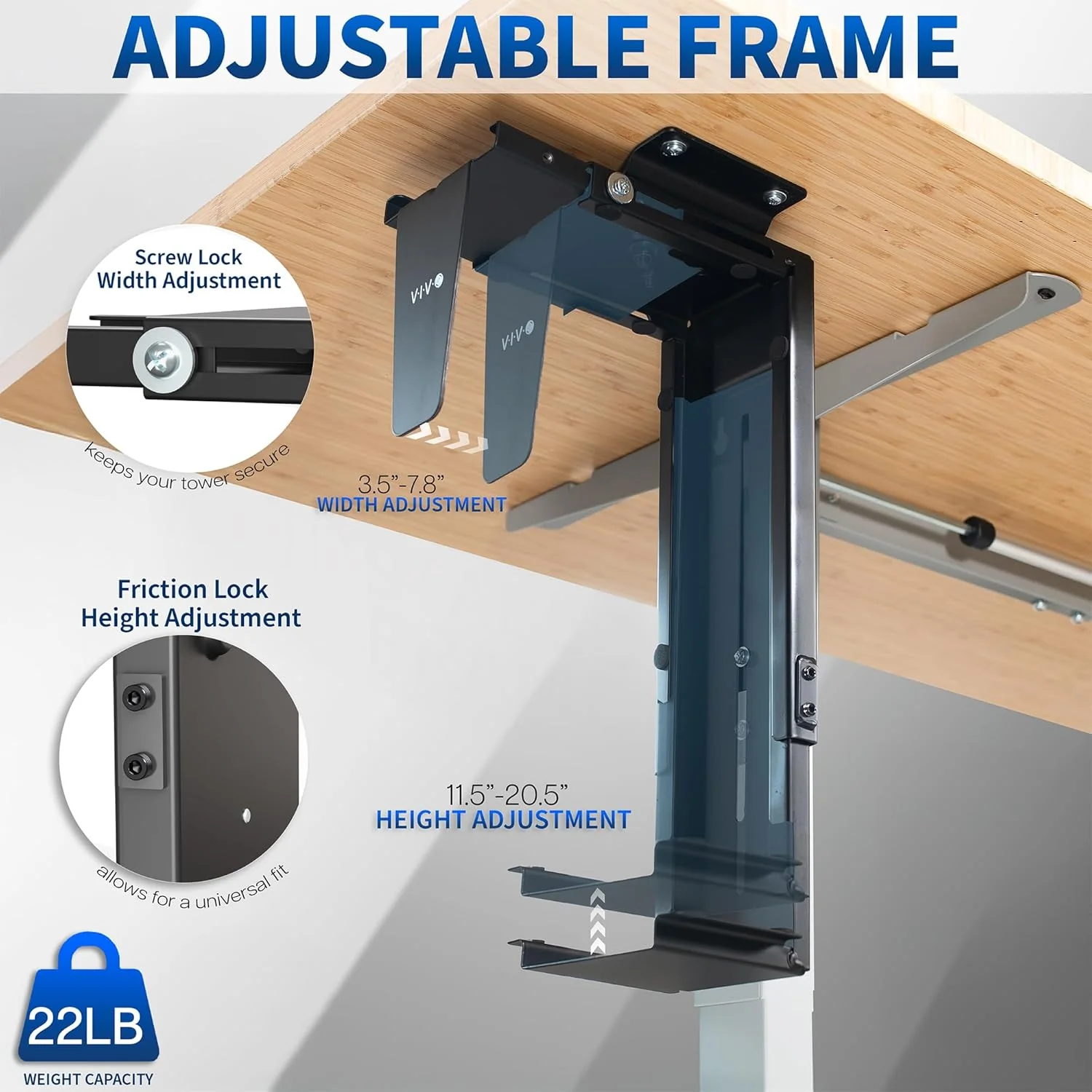 VIVO Adjustable Under Desk and Wall PC Mount Computer Case Holder Swivel NEW - Image 4
