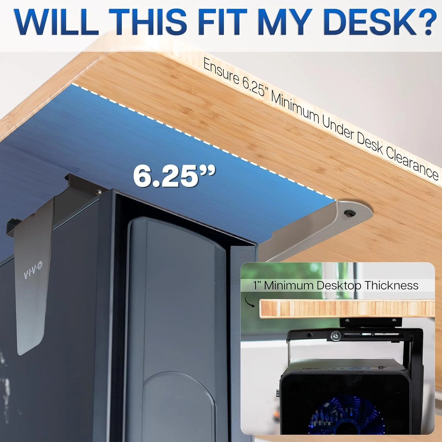 VIVO Adjustable Under Desk and Wall PC Mount Computer Case Holder Swivel NEW - Image 6