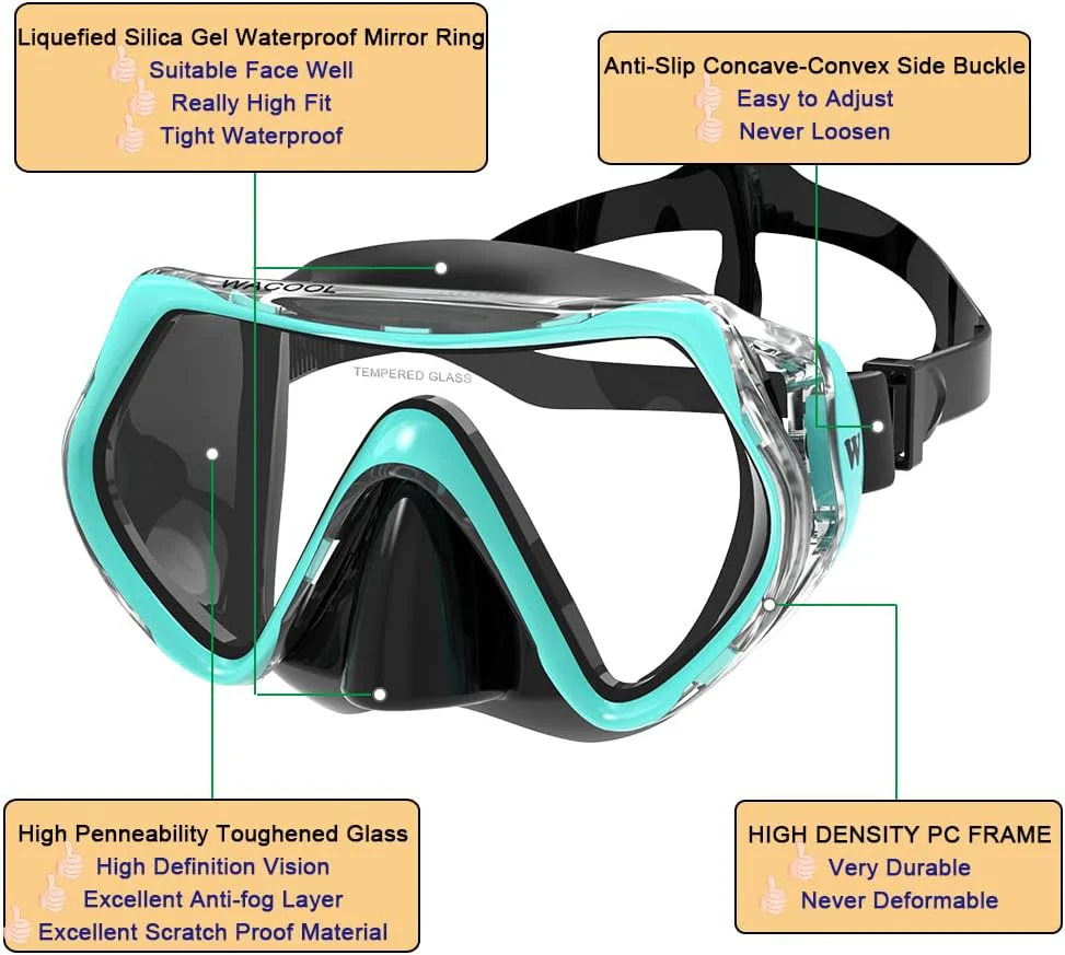 WACOOL Professional Silicone Snorkeling Goggles for Adults in Mgreen Color NEW - Image 5