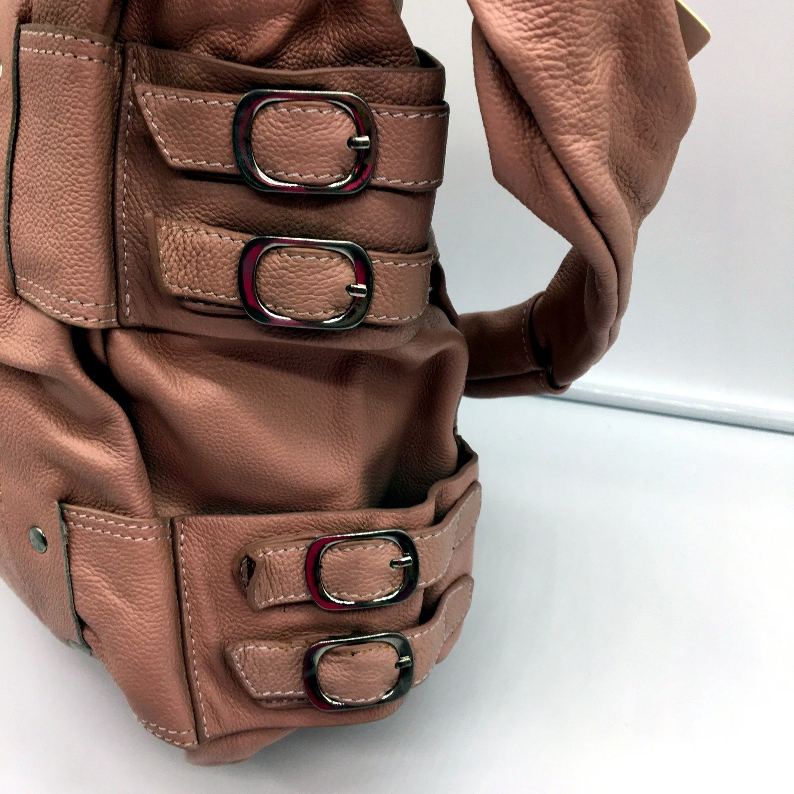 Poppy Green Womens Blush Pink Buckle Feature Leather Shoulder Bag NEW - Image 5