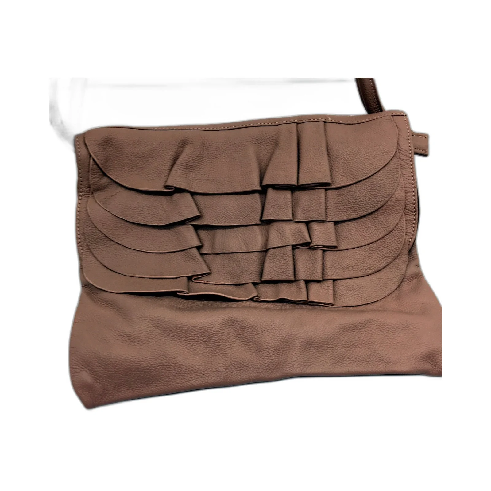 Poppy Green Womens Leather Crossbody Bag with Ruffled Design in Blush Pink NEW - Image 2