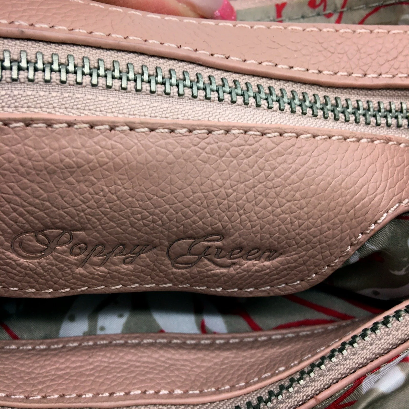 Poppy Green Womens Leather Crossbody Bag with Ruffled Design in Blush Pink NEW - Image 4