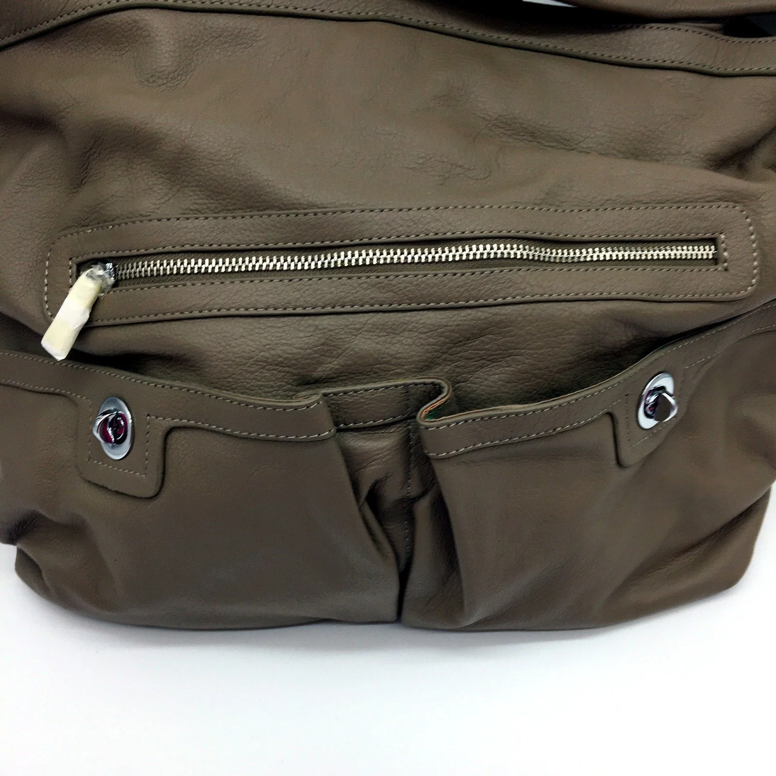 Poppy Green Womens Leather Hobo Handbag Brownish Grey Stylish Versatile NEW - Image 2