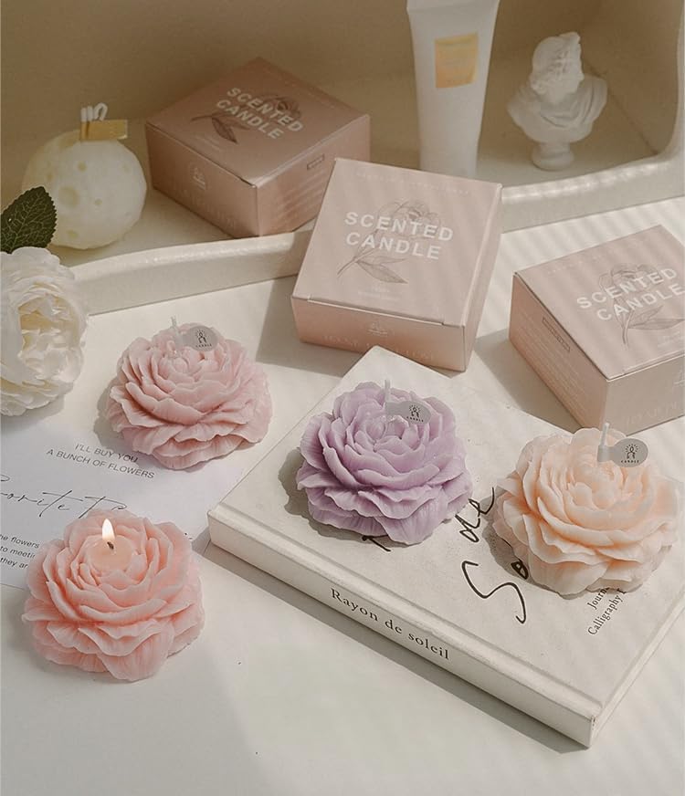 FLTON Pastel Candles Flower-Shaped Aromatic Multicoloured Candle Set, 4 Pack NEW - Image 2