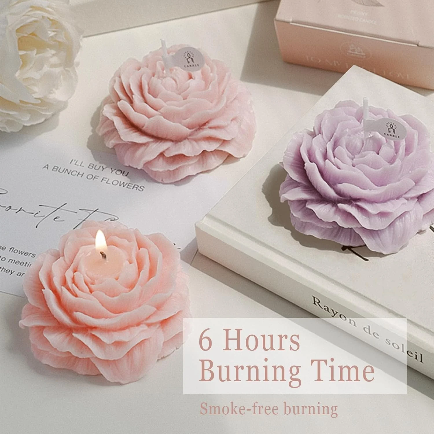 FLTON Pastel Candles Flower-Shaped Aromatic Multicoloured Candle Set, 4 Pack NEW - Image 3