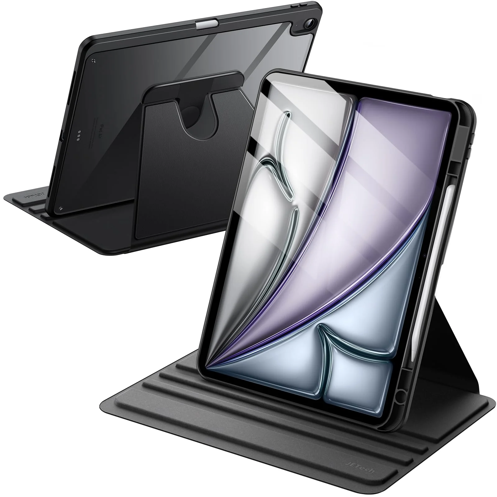 JETech Rotating Cases Protective Case for iPad Air 13-Inch M3/M2 Black Clear NEW