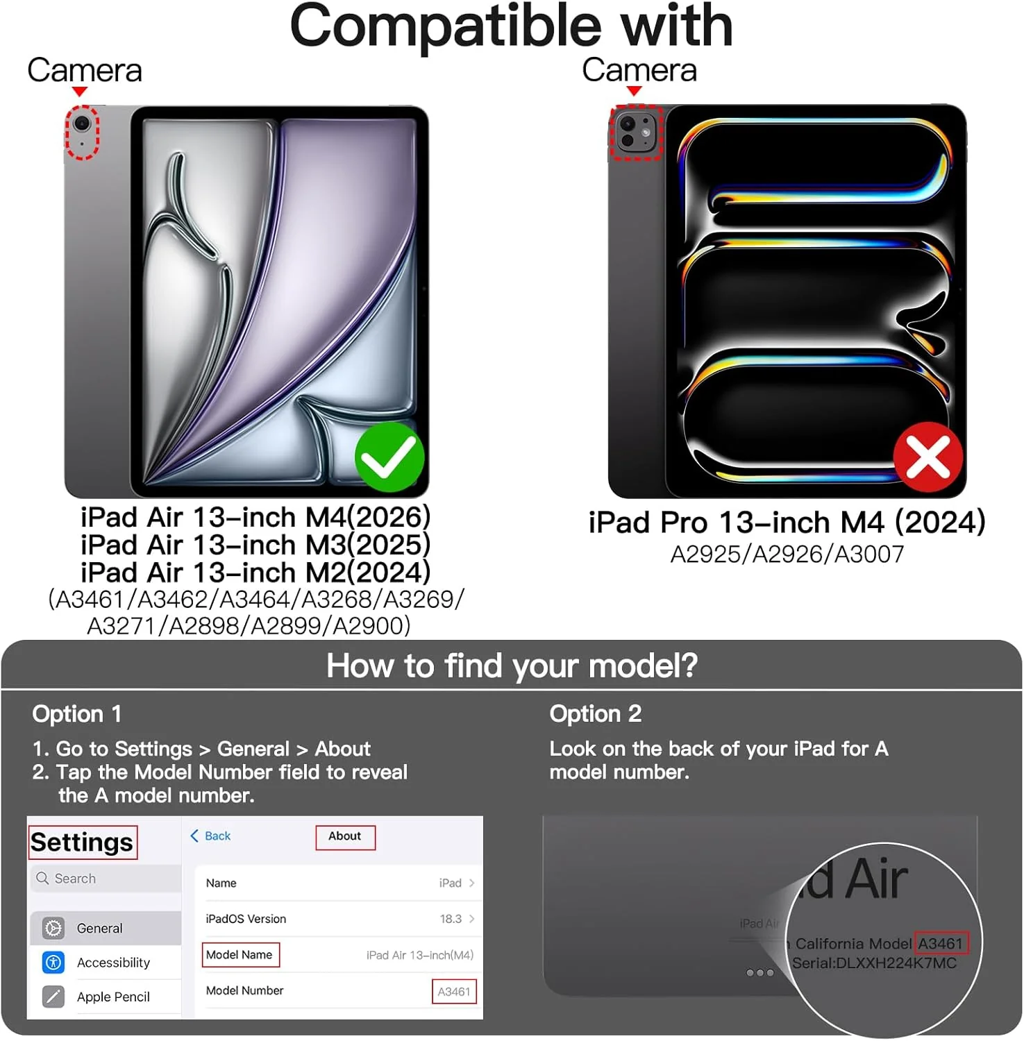 JETech Rotating Cases Protective Case for iPad Air 13-Inch M3/M2 Black Clear NEW - Image 2