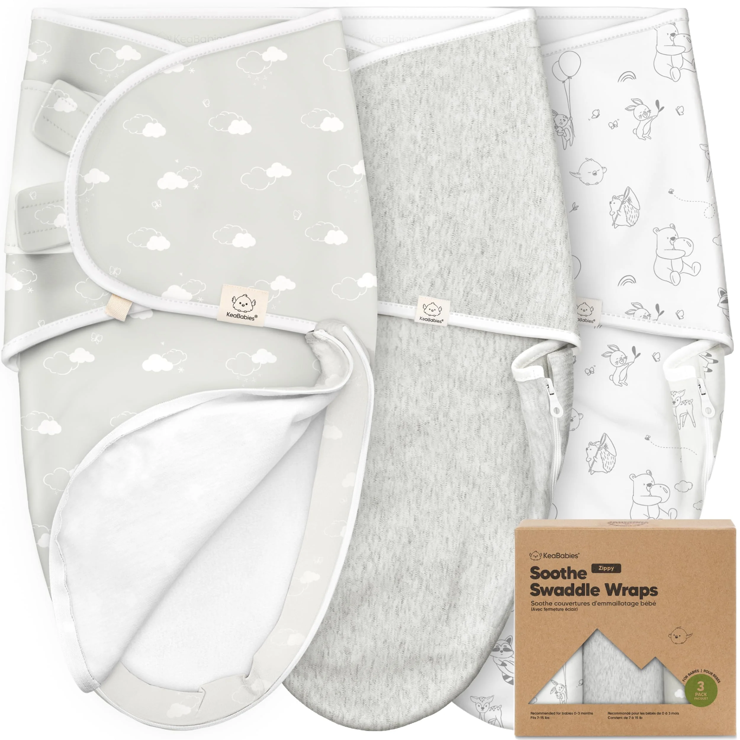 KeaBabies Organic Swaddles Swaddle Zipper Sleep Sacks, One Size, Aspire NEW