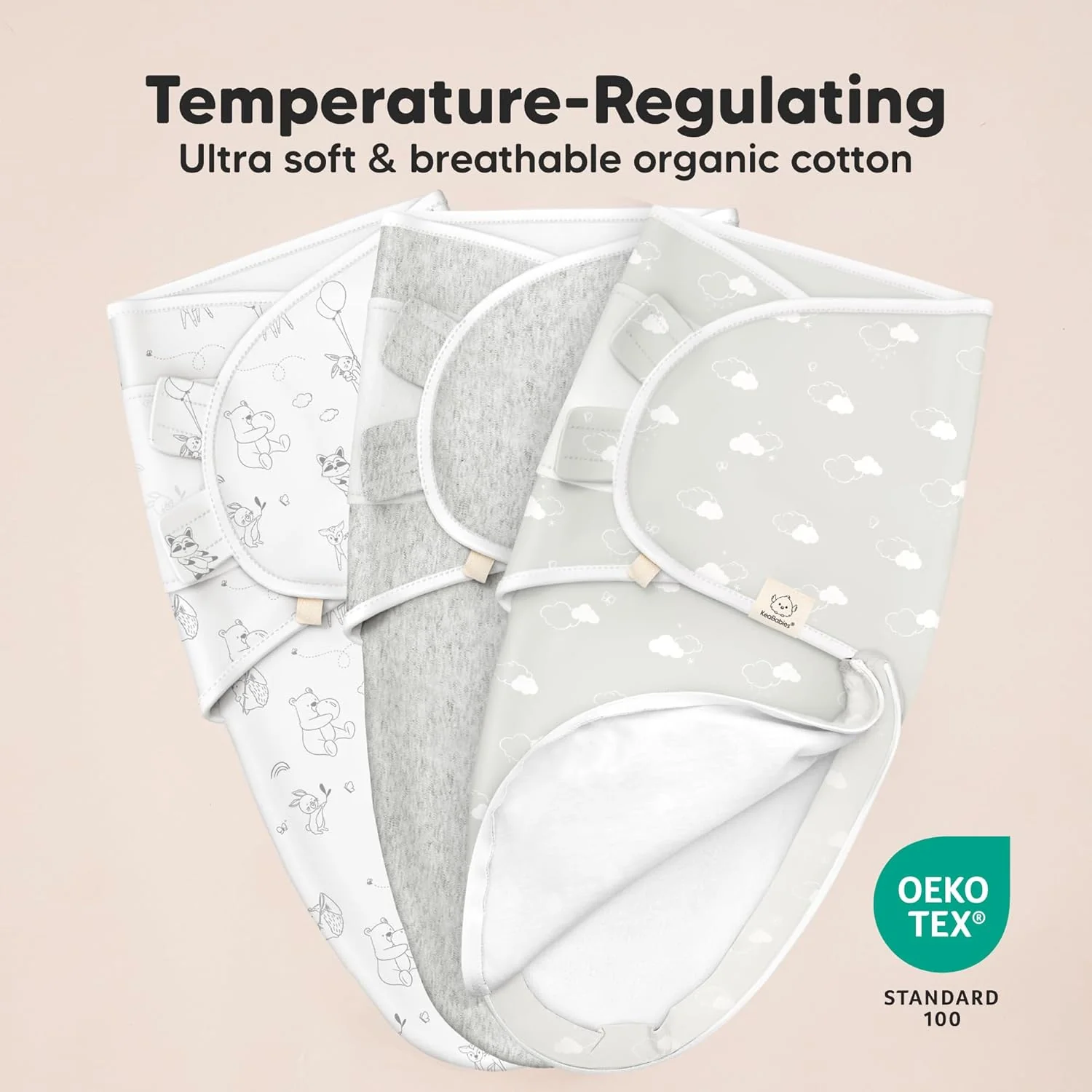 KeaBabies Organic Swaddles Swaddle Zipper Sleep Sacks, One Size, Aspire NEW - Image 5