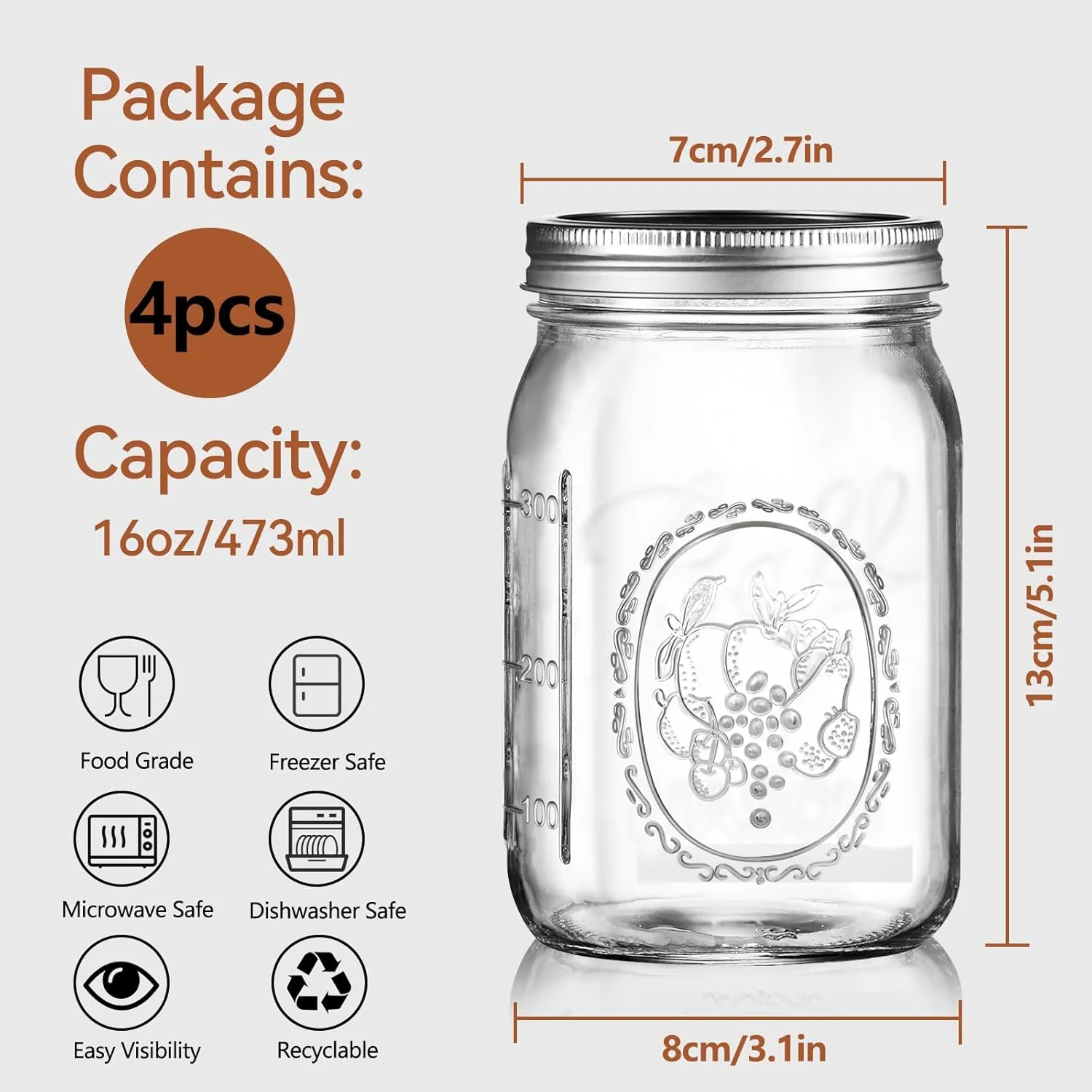 Roccar Transparent Storage Jars & Canisters Glass Airtight Lids 4*16oz NEW - Image 2