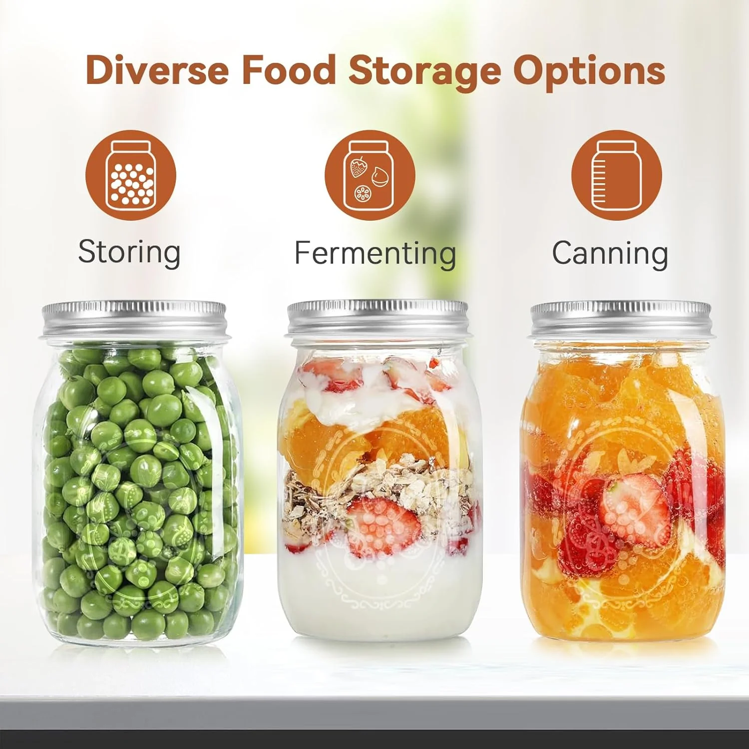 Roccar Transparent Storage Jars & Canisters Glass Airtight Lids 4*16oz NEW - Image 4