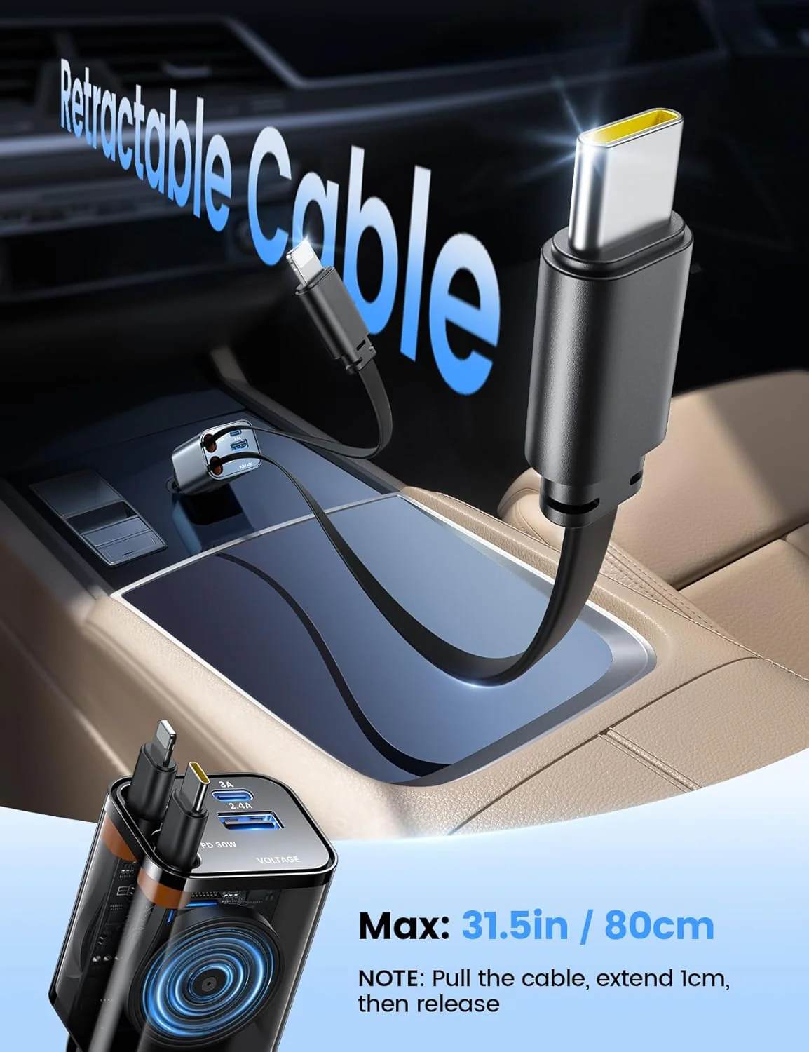 Lamicall 69W Automobile Chargers Retractable USB-C Car Charger, 4-in-1 NEW - Image 2