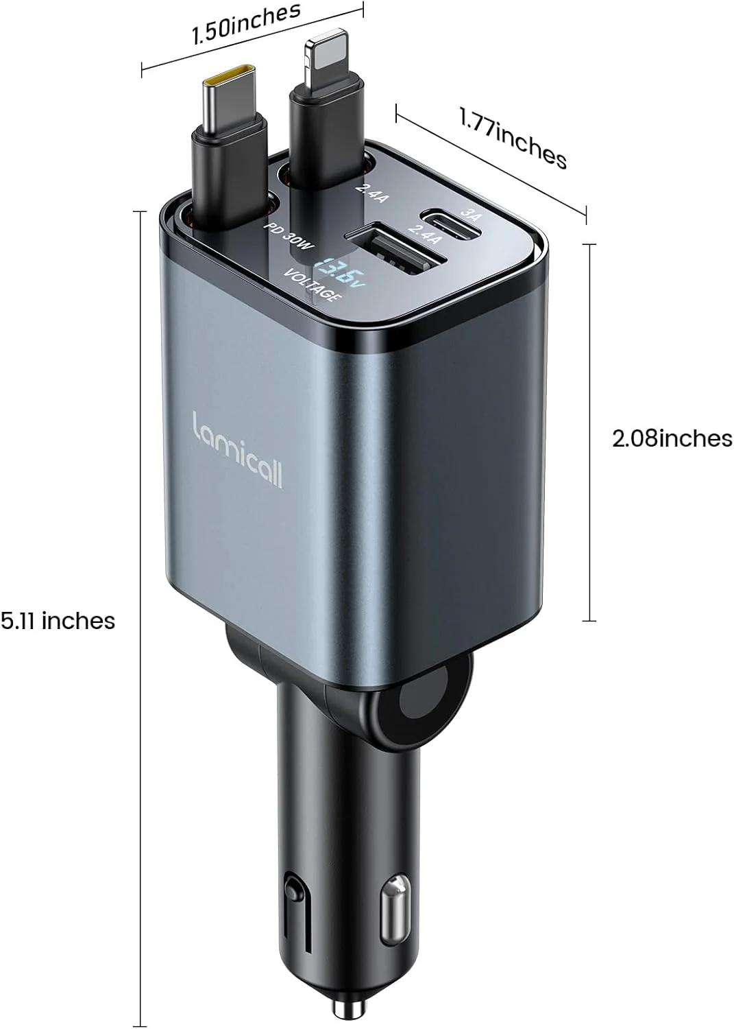 Lamicall 69W Automobile Chargers Retractable USB-C Car Charger, 4-in-1 NEW - Image 7