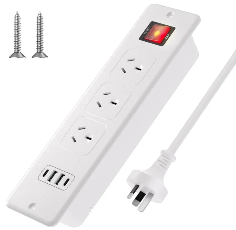 TLULEY Recessed Power Strips Power Strip with 4 USB Ports, 3-Way Built-in NEW