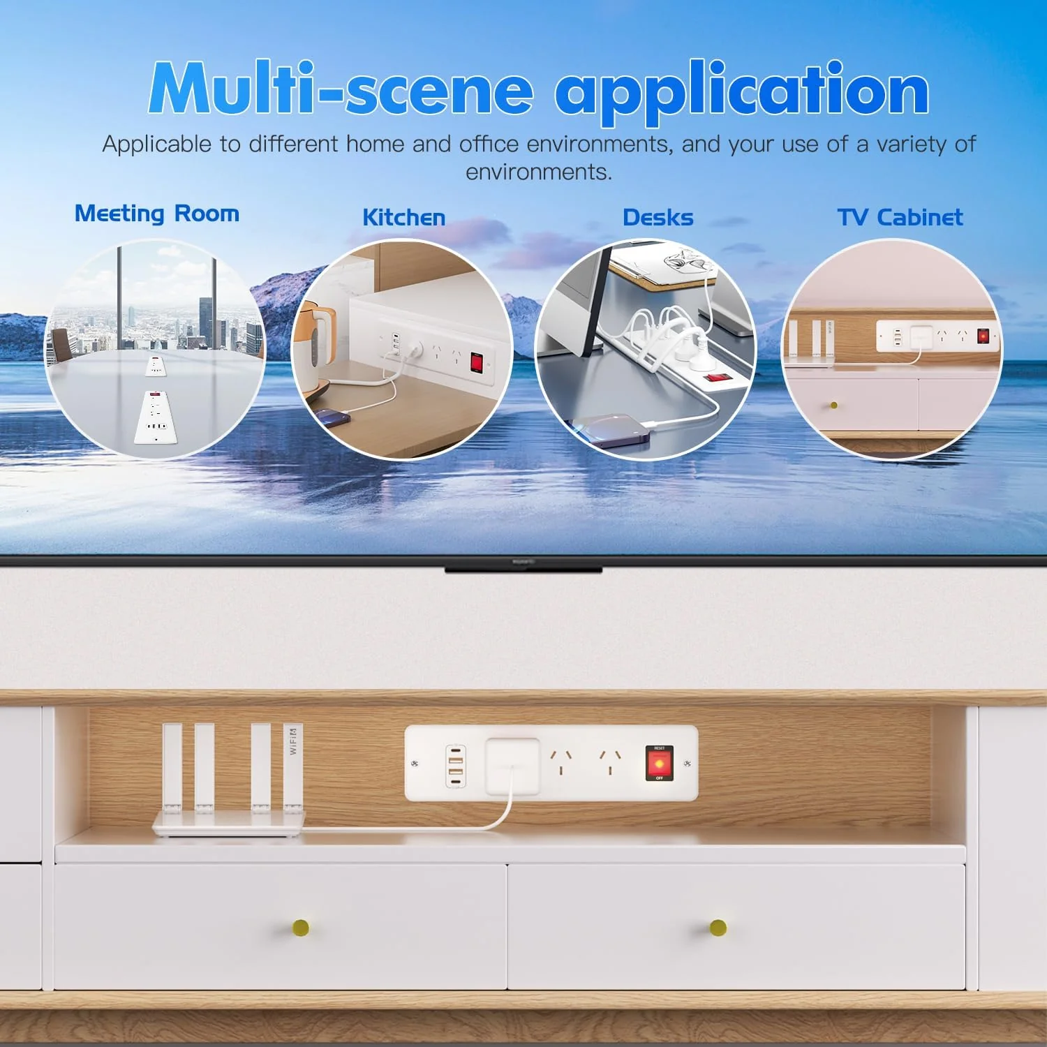 TLULEY Recessed Power Strips Power Strip with 4 USB Ports, 3-Way Built-in NEW - Image 7