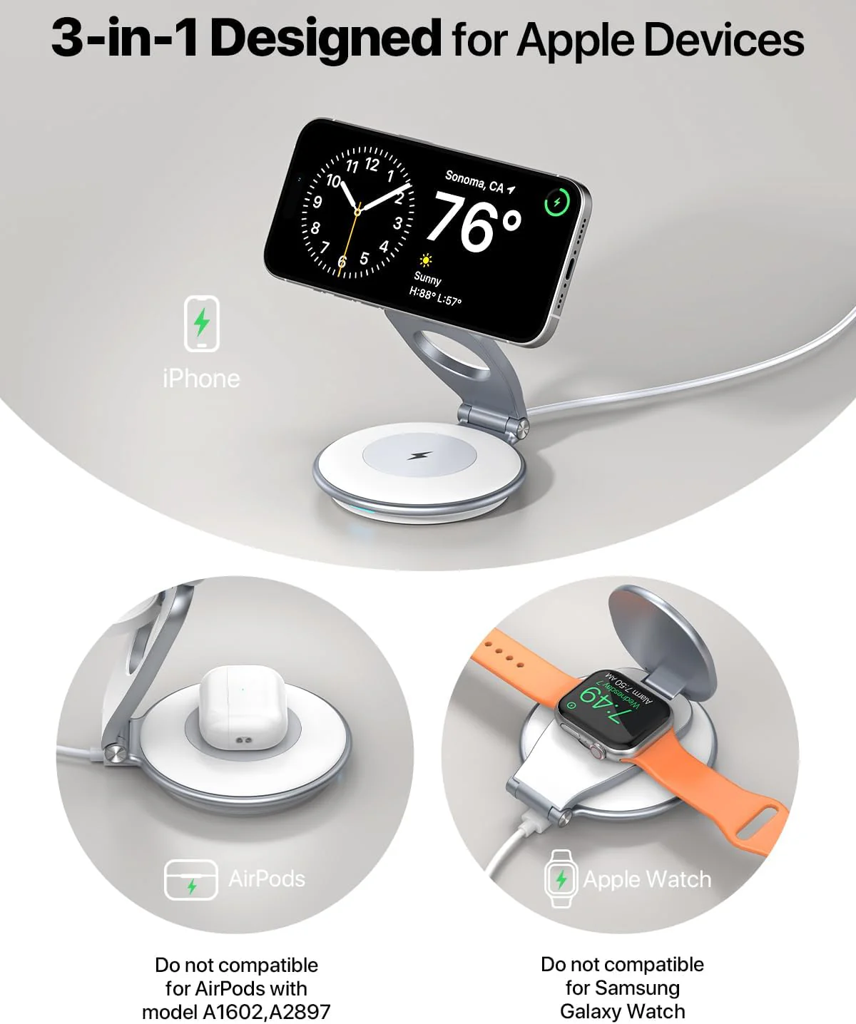 EXW 3-in-1 Wireless Charging Station for Bedside - Induction Chargers DEMO - Image 2