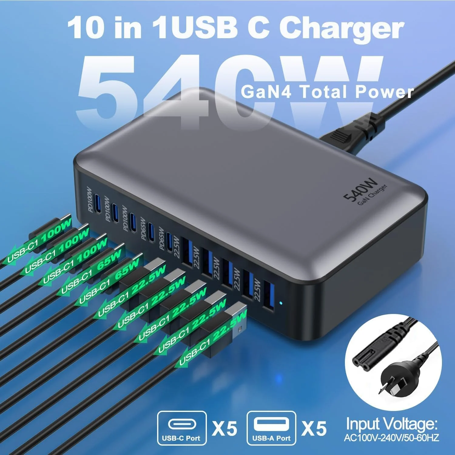 sccvee 540W Chargers & Power Supplies 10-Port USB C Charging Station PD NEW - Image 3